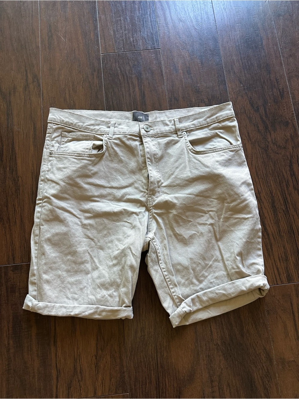 H&M Men's Light Beige Light Weight JeanFlat Front Shorts